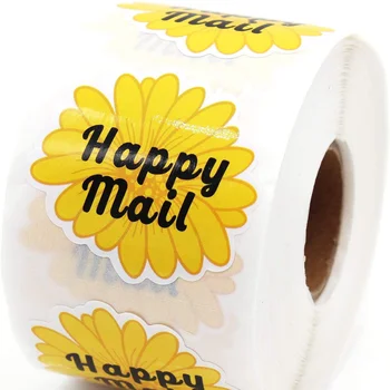 1.5 colių Laimingas Pašto gėlių aplinkosaugos ¾enklelis, Dėžutės Siuntėjus Paketo Sandarinimo Etikečių 500pcs/roll Scrapbooking Raštinės reikmenys Apvalus Lipdukai
