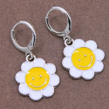 1 Pora Smiley Veido Auskarai Geometrinis Spalvinga Sun Flower Tabaluoti Lašas Auskarai Moterims, Bižuterijos