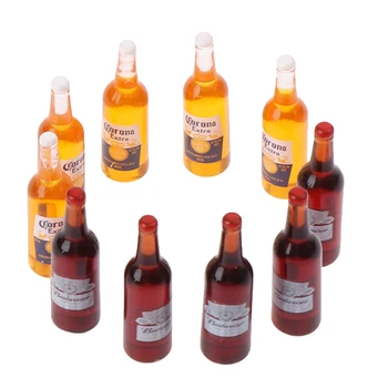 10VNT 1/12 Miniatiūriniai Lėlių Modeliavimas Vyno Butelis Alaus Butelis Modelis Žaislų, Lėlių Lipdukai Naujas~