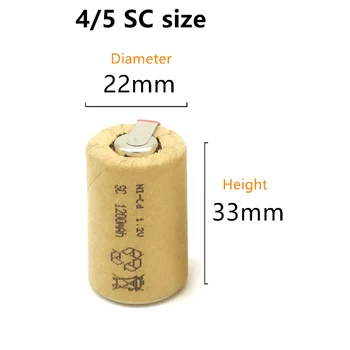 10vnt/Daug Aukštos Kokybės daugkartinio Įkrovimo Baterija skaičius 4/5 SC Ni-Cd 1.2 v Tab 1200 MAh Elektros Įrankis