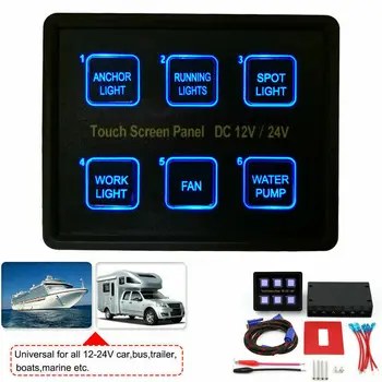 12V 6-Gang Touch Switch Panel ON/OFF Jungiklis LED Ekrano Mygtuką Jūrų Laivu Sunkvežimiai