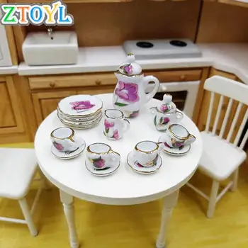 15vnt/set 1:12 Miniatiūriniai Lėlių Indai, Porceliano ir Keramikos arbatinukas,puodeliai,mažų patiekalų,didelis patiekalų,cukraus dubuo,pieno konteineris