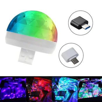 1pc Automobilio Led Auto Lemputė USB Aplinkos Šviesos DJ RGB Mini Spalvinga Muzikos Garso, Šviesos, Atostogų Šalis, Karaoke, Šviesos, USB-C/Apple Sąsaja