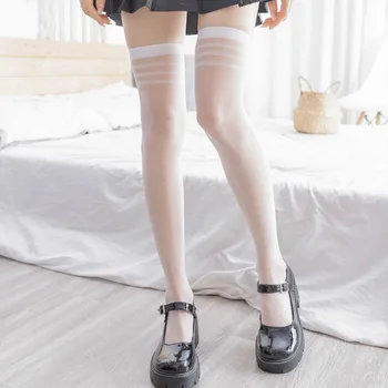1Pcs/ Nauja jk Harajuku Lolita girl per kelio pavasarį ir vasarą kojinės sexy juoda ir balta dryžuotas ponios kojinės