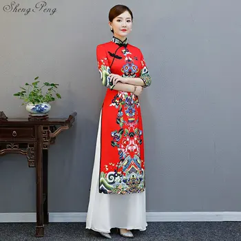 2019 Naujas Vietnamas ao dai derliaus etninės ilga suknelė moterims grakštus drabužių rytų suknelė pagerėjo cheongsam Q741