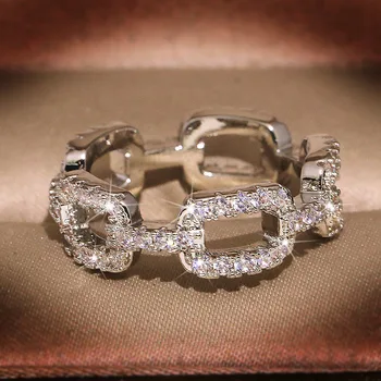 2020 Nauja 925 Sterlingas Sidabro Spalvos Grandinės Žiedas su Bling Cirkonis Akmuo Žiedai Moterų Vestuvės Vestuvinis Mados Juvelyrika