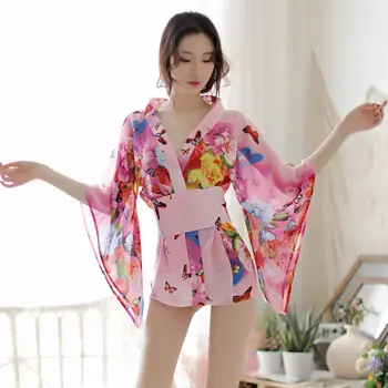 2020 naujas seksualus apatinis trikotažas moterims seksualus korsetas Japonijos drugelis spausdinti chalatas kimono vienodas pagundai kostiumas