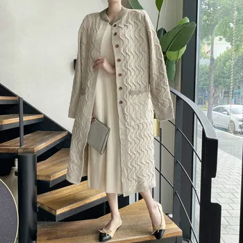 2020 Naujas Žiemos Vintage Megztinis Ilgas Megztas Vientisos Spalvos Bangų Modelį Vieno Krūtinėmis Storas Šiltas Korėjos Mados Moterų Apsiaustai