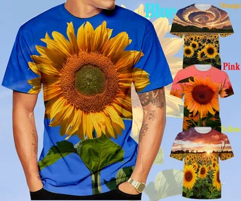 2021 m. Vasarą Naujas Mados Saulėgrąžų 3D Vyrų Atspausdintas T-shirt (Unisex) Trumpas Rankovės Viršų