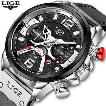 2022 Laikrodžiai Mens LIGE Top Brand Prabangių Sportinių Žiūrėti Vyrų Mados Automatinio Kalendoriaus Odinis Riešo Laikrodžių Vyrams Black Vyrų Laikrodis