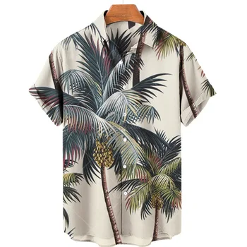 2022 m. Vasarą Havajų Marškinėliai 3D T-shirt Retro marškinėliai Kokoso Medžio Modelio Trumpas Rankovės Vyras Camisa Atostogų Casua Vyras marškinėliai Paplūdimys