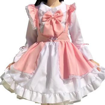 2022 Moterims Kambarinės Apranga Unisex Pink Lolita Dress Anime Ilga Suknelė Princesė Suknelė, Prijuostė Cosplay Kostiumas