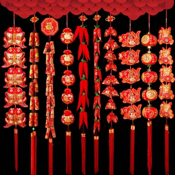 2023 Kinų Naujieji Metai Apdaila Pavasario Šventė Raudonieji Pipirai Fejerverkas String Pavasario Šventė Dvieilis Big Red Lantern Namų Deco