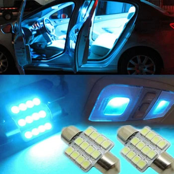 2vnt Ice Blue 31mm 12smd LED DE3175 Lemputės Automobilių Salono Dome Žemėlapis Durų Žibintai, Automobilių Apdailos Reikmenys, Automobilių Tiuningas, Universalus