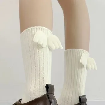 3D Angelas Sparnų Moterų Kojinės Lolita Kawaii Medvilnės Kojinės korėjos Mados Viduryje Vamzdis Kojinės Studentų Merginos Sweet White Sox Princesė