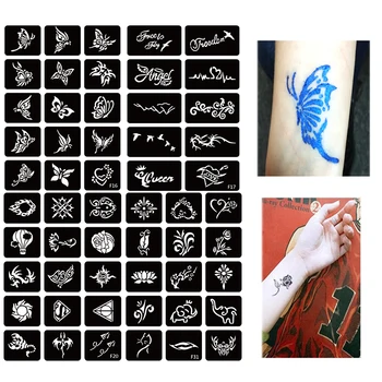 4 Lakštai Henna Tatuiruotė Trafaretai Nustatyti, Moterims, Vaikams Piešimo Formą, Maži Airbrush Blizgučiai Tatuiruotės Kūno Paiting