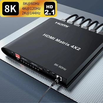 4K 120Hz HDMI Matricos 8K HDMI 2.1 4X2 Matricos Jungiklis splitter 4K 120Hz 4 2 iš Matricos HDMI 2.1 audio extractor splitter