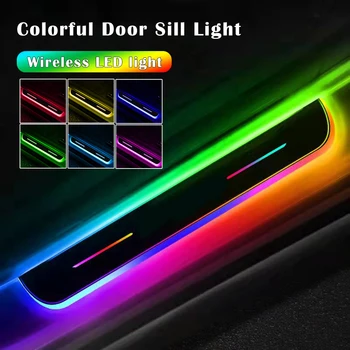 4Pcs/set Individualų Automobilio duris apšviestos palangės šviesos RGB Galia Juda LED Sveiki Pedalo Sveiki Pedalą Automobilis Nusitrinti Plokštė Pedalo Šviesos