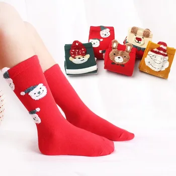 5 Poros Naujųjų Metų Kalėdų Vaikų rudens, žiemos mergaitės, raudonas storas medvilnės kojinės berniukams švenčių šventė Kalėdų kojinės vaikams 3-15 Y