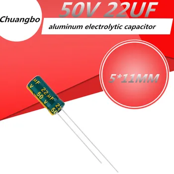 50pcs/daug Higt kokybės 50V22UF 22UF 50V 5*11MM low ESR/varža aukšto dažnio aliuminio elektrolitinių kondensatorių