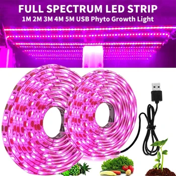 5V USB LED Augalų Auga Šviesos Pilno Spektro 1-5m Augalų Šviesos Ruože Fito Lempos efektą Sukeliančių Gėlių Daigai Auga Palapinė Hydroponic