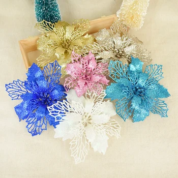 5vnt/set Linksmų Kalėdų Gėlių Ornamentu Blizgučiai Dirbtinis Poinsettia Gėlių Galvos dėl Vestuvių Namų Šaliai 