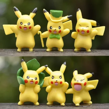 6Pcs/Daug Kawaii Pokemon Pikachu Žaislų Rinkinys 3.5-5cm Pikachu Mielas PVC figūrėlių, Žaislinių Lėlių Kolekcija Modelis Kalėdų Žaislas