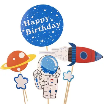 6pcs Kosmoso Raketų Cupcake Topper Nustatyti Planetos Žvaigždė Laimingas Gimtadienio Tortas Topper Vaikams Gimtadienio Tortas, Papuošimai Baby Shower