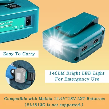 Adapteris LED Darbinis Šviesos Makita 14,4 V/18V Li-on Akumuliatorius BL1830 BL1430 Dual USB Konverteris su LED Lempa Makita