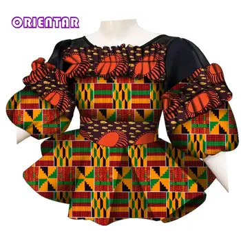 Afrikos Moterų Viršūnių 2022 Trumpas Sluoksniuotos Rankovėmis Elegantiška Susiėmę Palaidinė Moterims Afrikos Vaškas Spausdinti Dashiki Marškinėliai Afrikos Drabužius WY1205