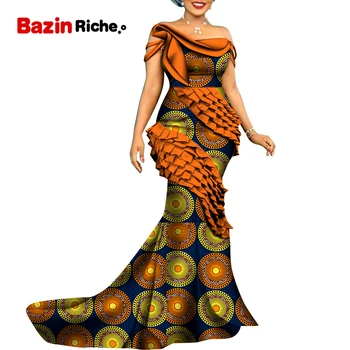 Afrikos Spausdinti Suknelės Elegantiška Panele Šalis Vestuvių Grindų ilgis Plius Dydžio Drabužių Moterims 3XL 4XL 5XL WY8806