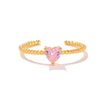 Aide 925 Sterling Silver Pink Cirkonis Širdies Reguliuojamas Žiedai Moterims Kristalų Vestuvių Rock, Punk Vienas Žiedas, Motinos Diena Dovana