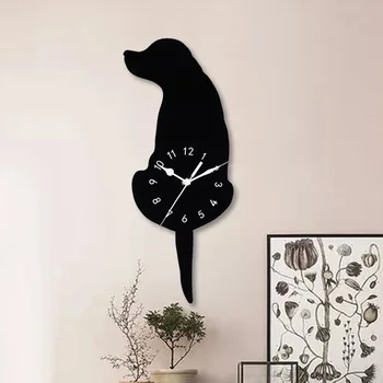 Akrilo Kvarco Sieninis Laikrodis Kūrybos Šuns Uodega Swing Silent Švytuoklės Laikrodžiai Gyvenimo Kambario, Miegamasis, Virtuvė, Vonios, Biuro Dekoras