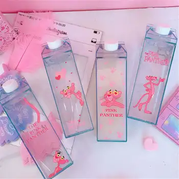 Animacinių filmų Vandens Butelius Pieno Langelį Formos Plastikinių Indelių Studentų Mielas Pink Panther Gerti Butelį Sulčių, Kavos, Arbatos Drinkware