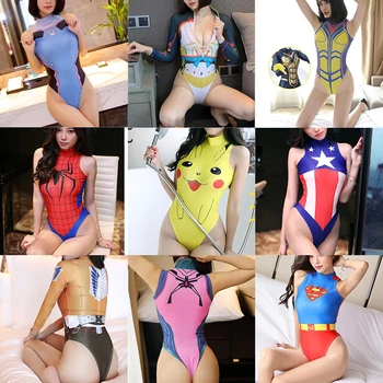 Anime cosplay swimsui tankini keltą Moterys/Merginos Seksualus Bikini maudymosi Kostiumėliai, Bodysuit 3D printin Jumpsuits Cosplay Kostiumai