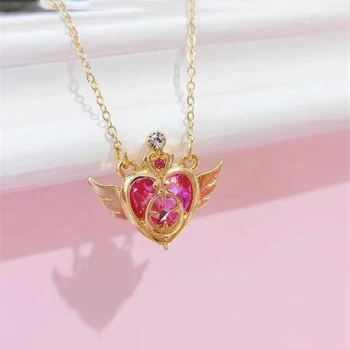 Anime Sailor Moon Krištolo Karoliai Pakabukas Moterų, Mergaičių Mielas Sparno Širdies Chocker Karoliai Bižuterijos Šalies Cosplay Rekvizitai