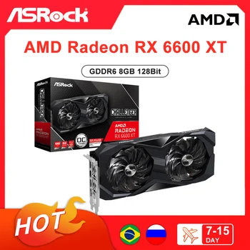ASROCK Naujų AMD Radeon RX 6600 XT RX6600XT 8GB GDDR6 128-bitų 6600XT Vaizdo plokštės GPU Grafikos Plokštę AMD CPU DeskTop placa de vaizdo