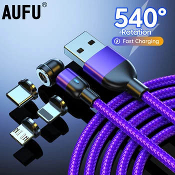 AUFU Magnetinio USB Kabelis 3A Greito Įkrovimo C Tipo Kabelis 540 Pasukti Magnetas Įkroviklis, Micro USB 