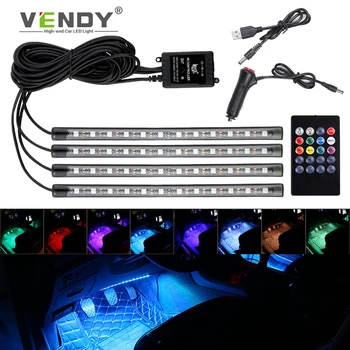 Auto LED RGB Interjero Atmosferą Juostelės Šviesos Dekoratyvinės Koja Lempa Su USB Belaidžio Nuotolinio Muzikos Kontrolės Kelių Rūšių Automobilių