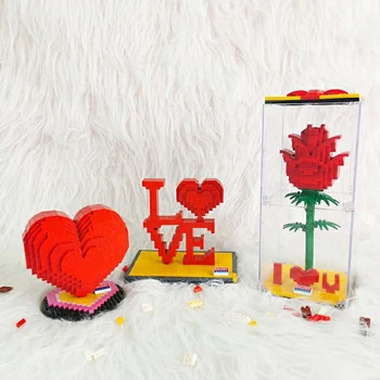 Balody Įsimylėjėlių MEILĖS Dieną Mini Plytų Raudona Rožė, Micro Blokai Žaislai Valentino Dienos Dovanos Išpažinties Metu Mergina