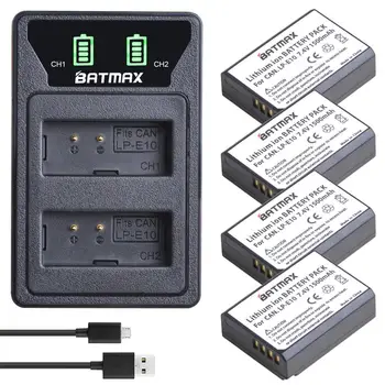 Batmax 1500mAh LP-E10 LPE10 Baterija+Naujas LED Dual Įkroviklį su C Tipo Uosto Canon1100D 1200D 1300D 2000D Rebel T3, T5, T6