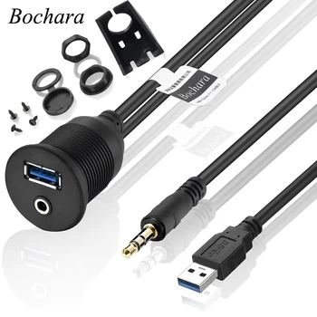 Bochara USB Flush Mount Skydelis USB 2.0 USB 3.0 3.5 mm Pratęsimo prietaisų Skydelio Laidas Automobilį, Motociklą