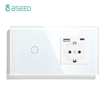 BSEED 1/2/3Gang Sienos Touch Šviesos Jungiklis 1 Būdas Sensorius Jungiklis Plius USB Lizdas, Tipas-c Elektros lizdų Stiklo plokštės ES Standartą.