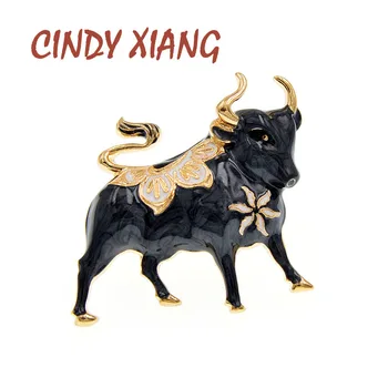 CINDY XIANG Naujų Emalio Bull Sagė Kinijos 2021 Metų Zodiako Sagės Moterų Ir Vyrų Pin Gyvūnų Galvijai Karvės Papuošalai, 4 Spalvos