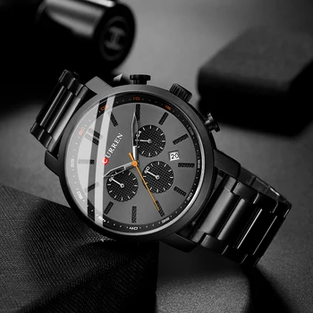 CURREN Mados Atsitiktinis Kvarciniai Laikrodžiai Vyras Sporto prekinio ženklo Laikrodžius su Chronograph Nerūdijančio Plieno Juosta juoda Vyrų Laikrodis 2021