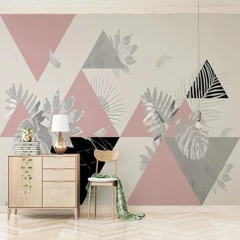 Custom 3D Freskos Šiuolaikinės Kūrybos Geometrinis Rožinis Trikampis Lapai Foto Tapetai Mergaičių Miegamąjį Kambarį Sienų Apdaila