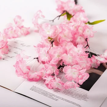 Dirbtinės Gėlės Vyšnių Žiedų Puokštė Rožinė Šilko Sakura 