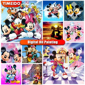 Disney Aliejaus Tapybos Numeriai Mickey Mouse Akrilo Dažų Skaičius Animaciją Piešimo ant Drobės Vaikams HandPainted
