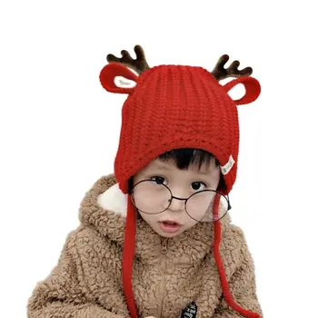 Doitbest 2 iki 6 metų mergytę Beanies Animacinių filmų Mažas elnių ragai Žiemos Vaiko megzti skrybėlę vaikų mergaičių Earflap Kepurės