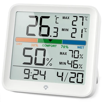 Drėgmėmačiu Patalpų Termometras Skaitmeninis Drėgmės Matuoklis Temperatūros Stebėjimo Metrų MAX/MIN Duomenų Rinkinių, LCD ekranas Su foniniu Apšvietimu